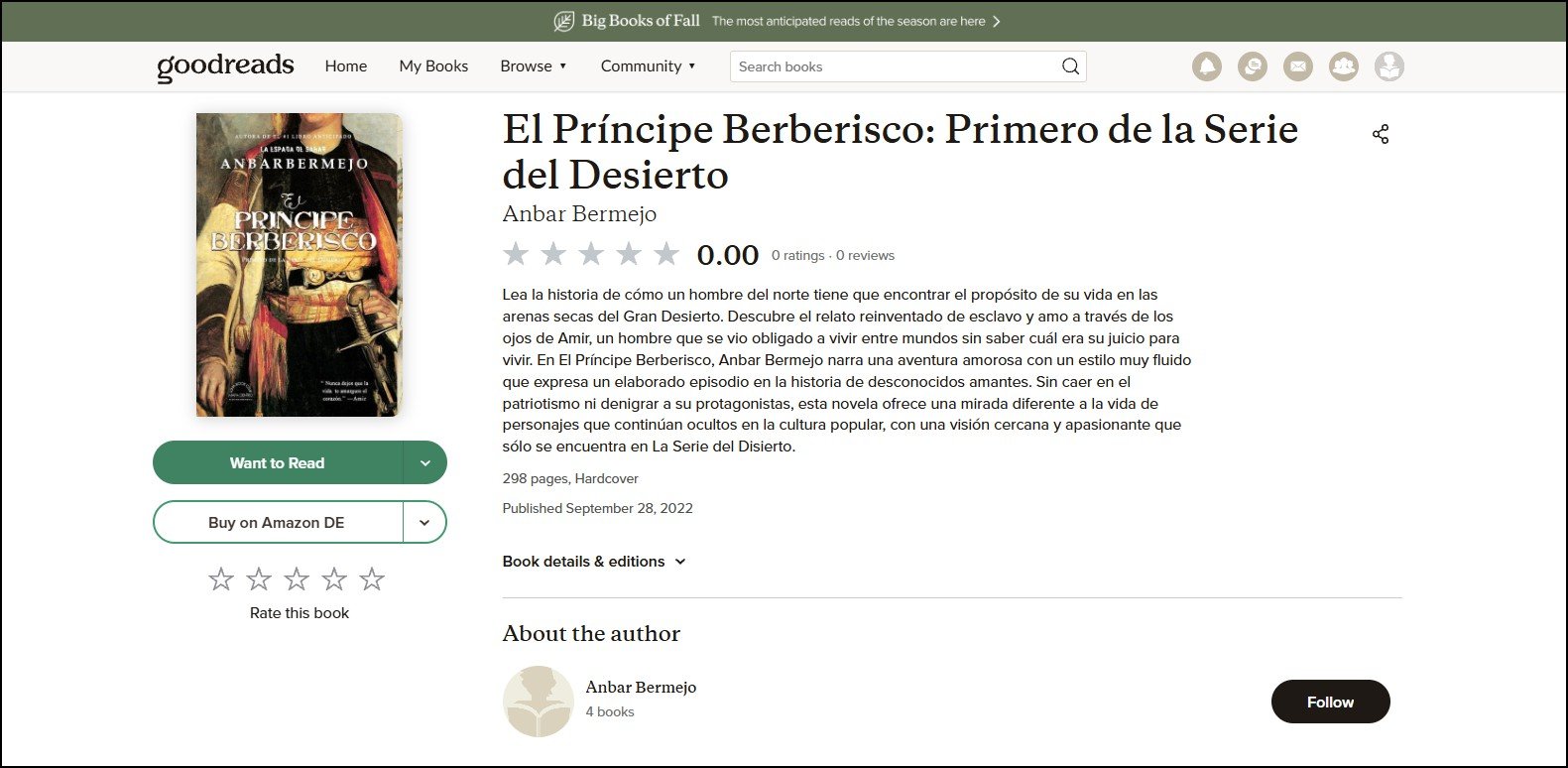 Goodreads-El Principe Berberisco PrimerodelaSerie delDesiertoAnbar Bermejo
